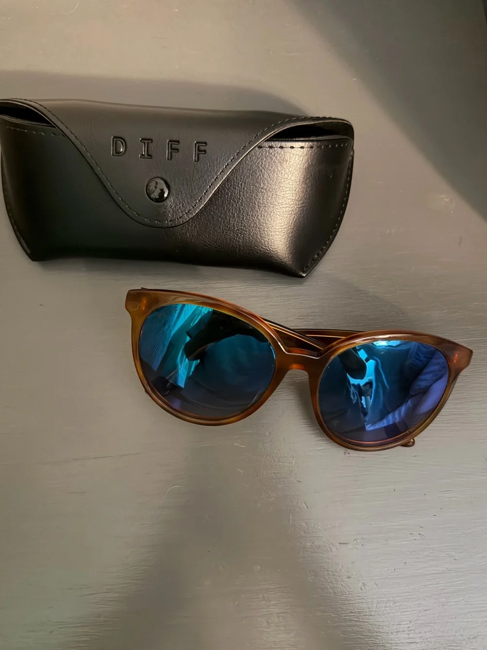 DIFF Sunglasses with Blue Mirrored Lenses and Brown Frame